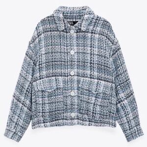 Zara Textured Weave Tweed Overshirt Shacket EUC
